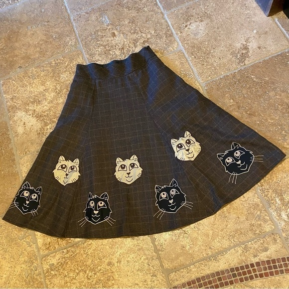 ESHAKTI Women Brown Wool Cat Face Midi Skirt Size Large - Picture 4 of 12